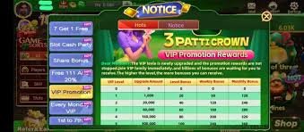 3 Patti Crown VIP promotion rewards table
